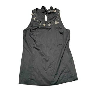Love Moschino Charm Embellished Back Tie Sleeveless Tank Top - Size 8 Black